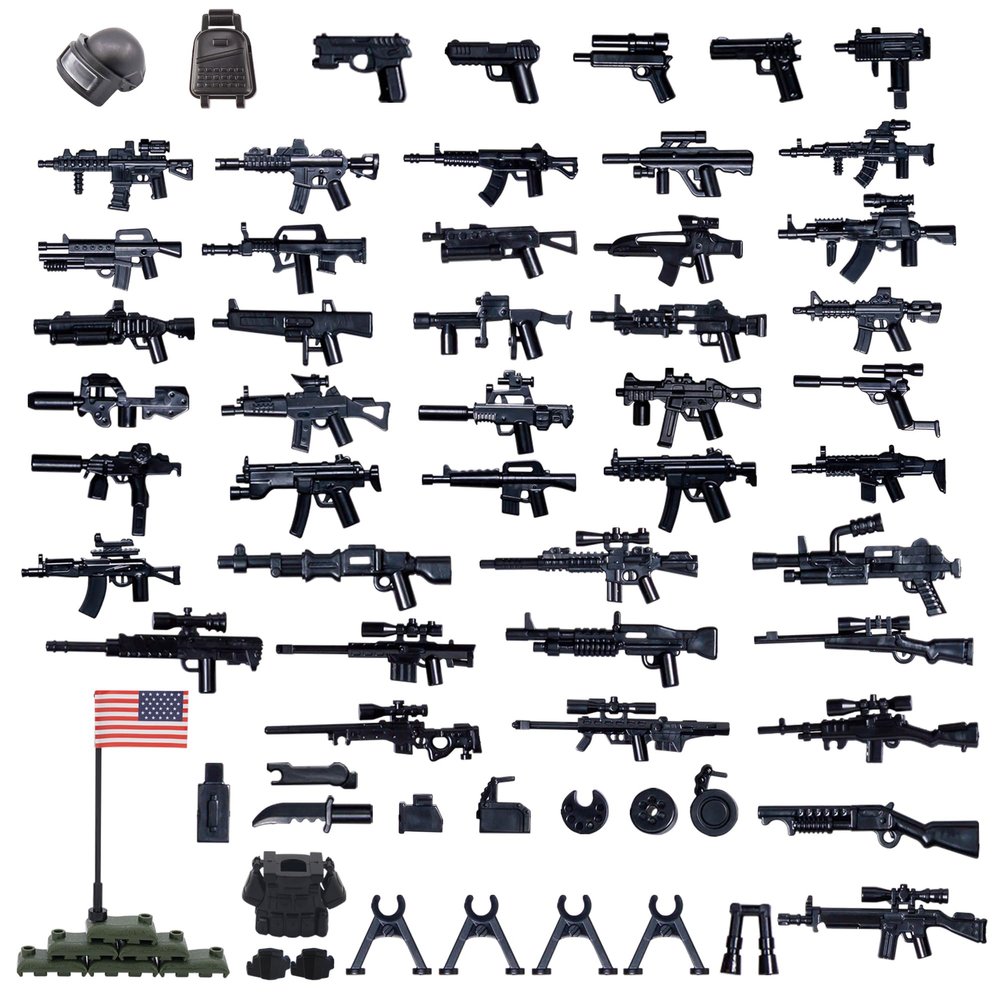 VICVIK Weapons Pack Military Toy Accessories, U.S. Second Edition Weapons Include 50+ Pieces for Army Equipment Gear Sets Pieces, Compatible with Mini Figure of Major Brand