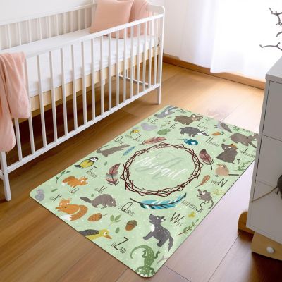 Duckbe Personalized Baby Rug ABC Playing Mat Crawling Rug Custom Bedroom Decoration Floor Area Rugs Nursery Mats for Baby Girl Boy Unisex Toddlers Baby Shower Birthday Gift Green Animal(24"X35")