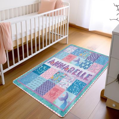 Duckbe Custom Baby Rug Playing Mat Crawling Rug Personalized Bedroom Decoration Floor Area Rugs Nursery Mats for Baby Girl Boy Unisex Toddlers Blue Pink Mermaid(24"X35")
