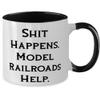 New Model Railroads Two Tone 11oz Mug, Shit Happens. Model Railroads Help, Present For Men Women, Cute Gifts From Friends, Model trains, Toy trains, Train sets, Railroad toys, Gift ideas for train view 2