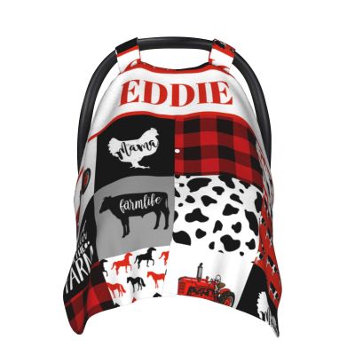 Personalized Baby Car Seat Canopy for Babies with Name, Custom Farm Life Car Seat Covers for Boys Girls, Opening Minky Nursing Breastfeeding Stroller Cover Carseat Canopies for Infant Newborn