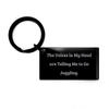 Best Juggling Gifts, The Voices in My Head are Telling Me to Go, Juggling Keychain from Friends, Black Keyring for Men Women, Juggling Equipment, Juggling Supplies, Juggling Balls, Juggling Clubs, view 1