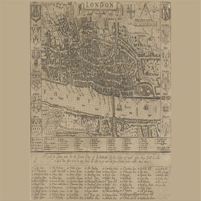 24x36 Gallery Poster, Map of London in 1593 There is only one Bridge Across The Thames but Parts of Southwark on The South Bank of The River Have Been Developed