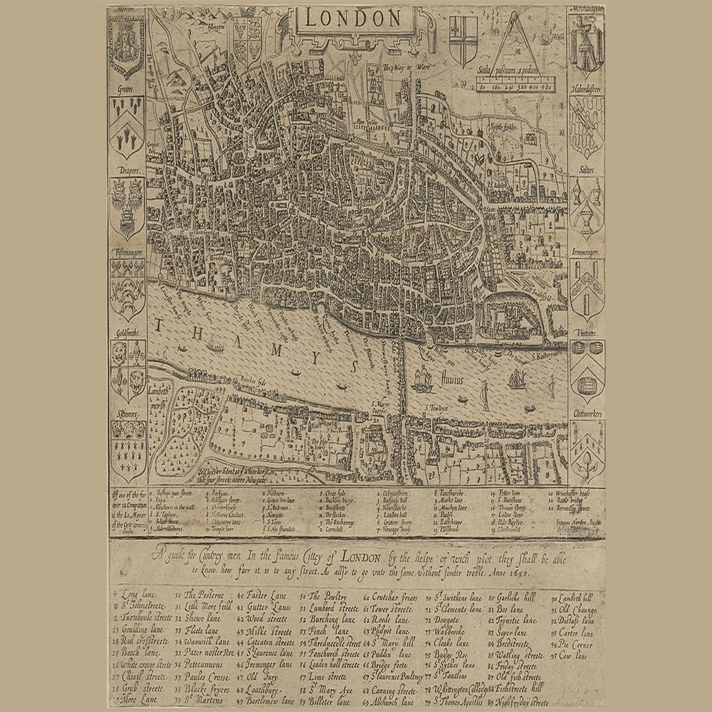 24x36 Gallery Poster, Map of London in 1593 There is only one Bridge Across The Thames but Parts of Southwark on The South Bank of The River Have Been Developed