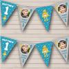 1st Boy Robot Photo Blue Stars Any Age Personalized Any Age Kids Children's Birthday Party Bunting - Hanging Party Decoration - Birthday Party Banner Garland | Decorative Party Supplies view 1