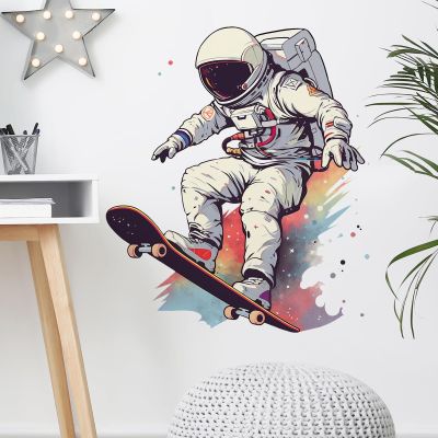 RoyoLam Skater Astronaut Wall Sticker Nursery Skateboarding Wall Decal for Kid Boy Baby Removable Peel and Stick Wall Art Home Decor Decoration for Classroom Preschool Playing Room Living Room Bedroom