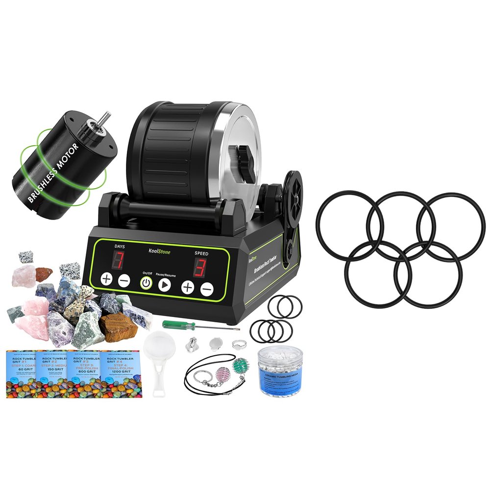 KoolStone Brushless Motor Rock Tumbler Kit, Rock Polisher with Extra 5 Belts