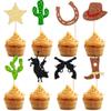 24Pcs Cowboy Cupcake Toppers Glitter HorseShoe Cowboy Hats Boots Cupcake Picks Star Gun Cactus Cupcake Picks Western Theme Baby Shower Birthday Party Cake Decorations Supplies view 1