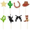 24Pcs Cowboy Cupcake Toppers Glitter HorseShoe Cowboy Hats Boots Cupcake Picks Star Gun Cactus Cupcake Picks Western Theme Baby Shower Birthday Party Cake Decorations Supplies view 3