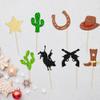 24Pcs Cowboy Cupcake Toppers Glitter HorseShoe Cowboy Hats Boots Cupcake Picks Star Gun Cactus Cupcake Picks Western Theme Baby Shower Birthday Party Cake Decorations Supplies view 4