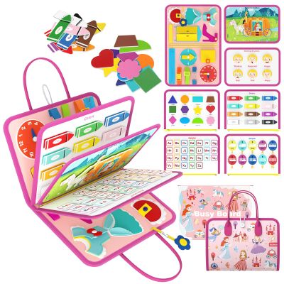 Freebear Deluxe Pink Princess Quiet Book Sensory Board for Toddlers 1-4, Montessori Educational Toys for Girls, Travel Toys with Activities