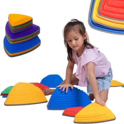 12 Pcs Non-Slip Stepping Stones for Kids  Obstacle Course, Indoor & Outdoor Sensory Playground  Develop Balance & Coordination  Includes Hopping Stickers (Rainbow Colors)