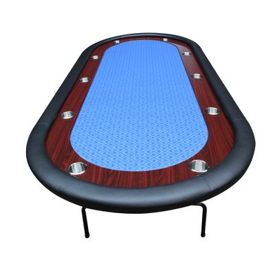 INO Design Poker Table for 10 Player Casino Games 96 inches Light Series with Cup Holders Wooden Racetrack Felt Foldable Legs, Blue