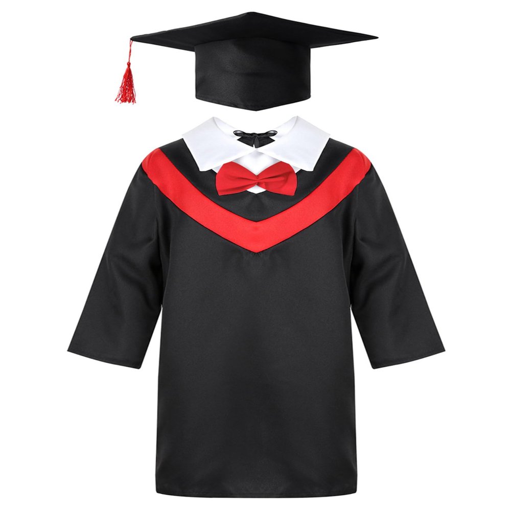 Hularka Kids Boys Girls Preschool Kindergarten Graduation Gown Cap Set with Tassel for Ceremony Student Uniforms Red 8-10 Years