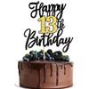1 PCS Happy 13th Birthday Cake Topper Black Gold Glitter Cheers to 13 Years Birthday Cake Pick 13 Fabulous Cake Decoration for Happy 13th Birthday Anniversary Party Cake Decorations Supplies view 1
