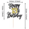 1 PCS Happy 13th Birthday Cake Topper Black Gold Glitter Cheers to 13 Years Birthday Cake Pick 13 Fabulous Cake Decoration for Happy 13th Birthday Anniversary Party Cake Decorations Supplies view 2