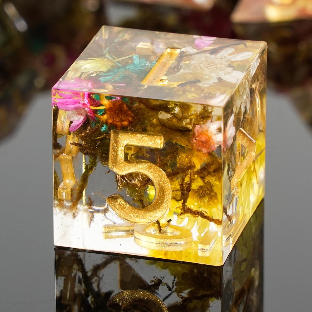 LDICEK DND Dice Set Dungeons and Dragons Dice Sharp Edged Dice Set of 7 DND Faceted Dice Golden Numbers and Beautiful Iron Box Perfect for Dungeons & Dragons RPG and Board Game(Flowers Moss)