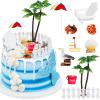 12 Pcs Hawaiian Beach Cake Decoration Summer Beach Chair and Umbrella Cake Toppers Green Palm Tree Toppers for Hawaiian Theme Birthday Wedding Party Baby Shower Party Decoration Supplies view 1