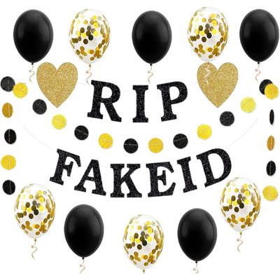 21st Birthday Banner for Him Her RIP Fake ID Bday Party Decorations Supplies Happy 21 Twenty One Funny Birthday Favors Gift Glitter Hanging Garland Kit 10pcs Balloons Bunting Adult Black Gold