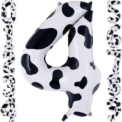 Cow Print Number 4 Balloon, Large 40 Inch Cow Number Birthday Balloons, Foil Mylar Number 4 Balloons for 4 Year Old Birthday Party Decorations Supplies Animal Farm Cowboy Cowgirl Themed Party