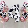 Cow Print Number 4 Balloon, Large 40 Inch Cow Number Birthday Balloons, Foil Mylar Number 4 Balloons for 4 Year Old Birthday Party Decorations Supplies Animal Farm Cowboy Cowgirl Themed Party view 2