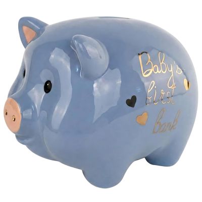Blue Sky Clayworks Baby's First Piggy Bank, 7.75-inch Length, Blue, Gift, Christening, Tabletops