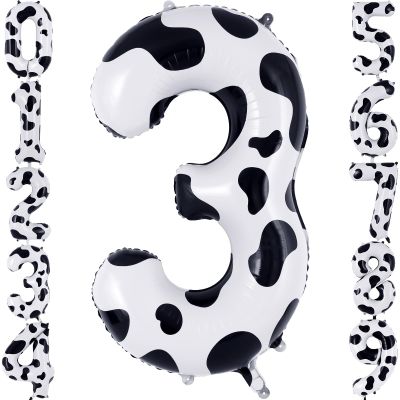 Cow Print Number 3 Balloon, Large 40 Inch Cow Number Birthday Balloons, Foil Mylar Number 3 Balloons for 3 Year Old Birthday Party Decorations Supplies Animal Farm Cowboy Cowgirl Themed Party