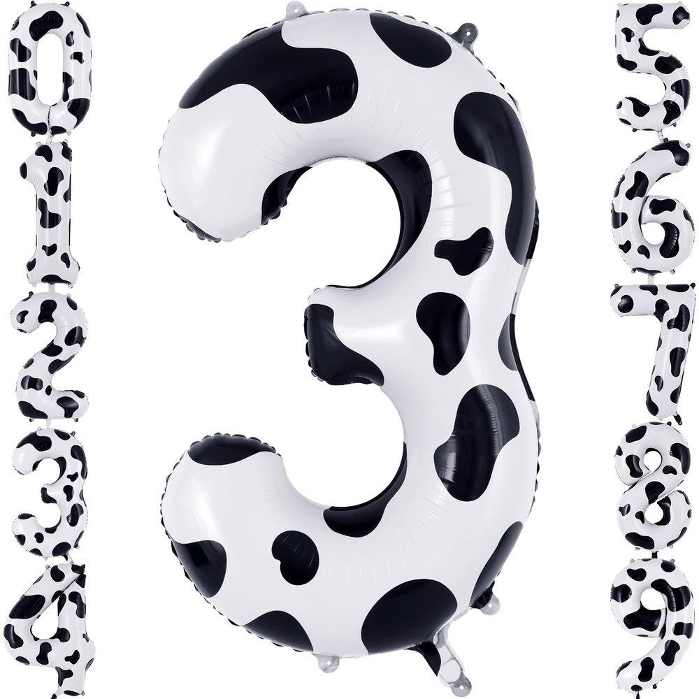 Cow Print Number 3 Balloon, Large 40 Inch Cow Number Birthday Balloons, Foil Mylar Number 3 Balloons for 3 Year Old Birthday Party Decorations Supplies Animal Farm Cowboy Cowgirl Themed Party