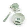 Done by Deer Foodie First Meal Set with Suction Base - Happy Clouds - Green - 3-Piece Toddler Feeding Set with Bowl, 2-Handle Spout Cup & Easy-Grip Spoon - Dishwasher & Microwave Safe view 1