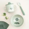 Done by Deer Foodie First Meal Set with Suction Base - Happy Clouds - Green - 3-Piece Toddler Feeding Set with Bowl, 2-Handle Spout Cup & Easy-Grip Spoon - Dishwasher & Microwave Safe view 4