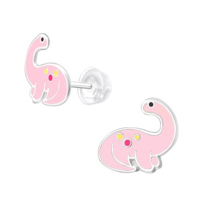 Charmed Owl 925 Sterling Silver Children's Pink Brontosaurus Dinosaur Stud Earrings