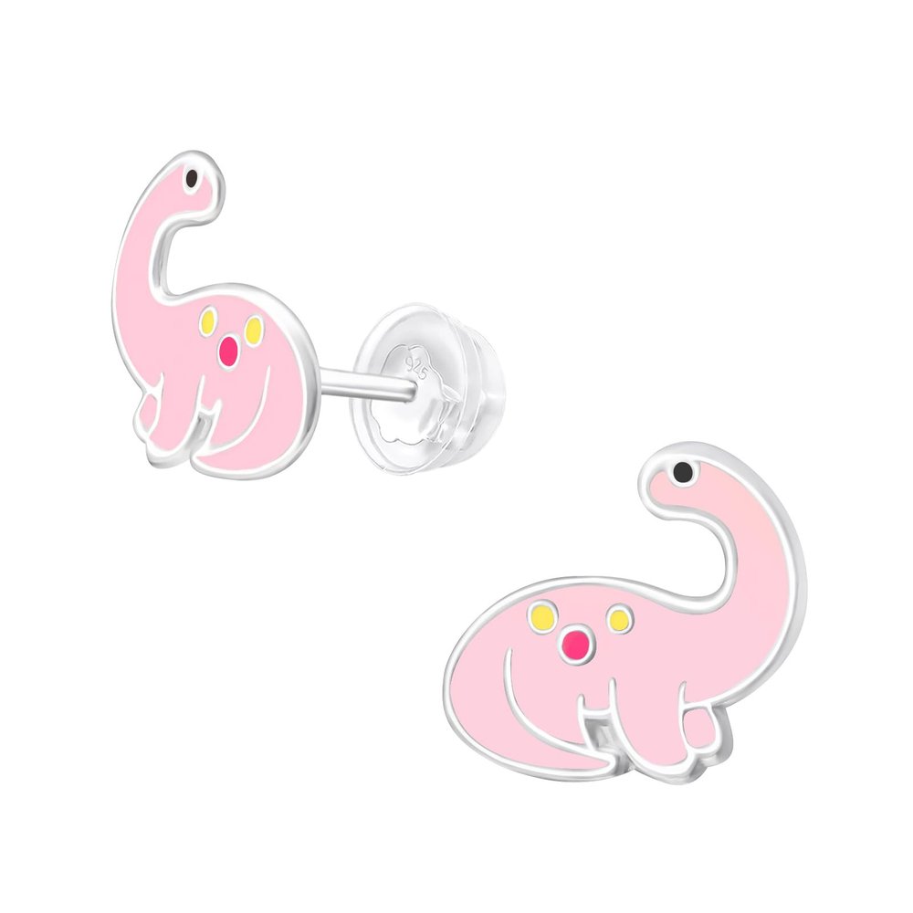 Charmed Owl 925 Sterling Silver Children's Pink Brontosaurus Dinosaur Stud Earrings
