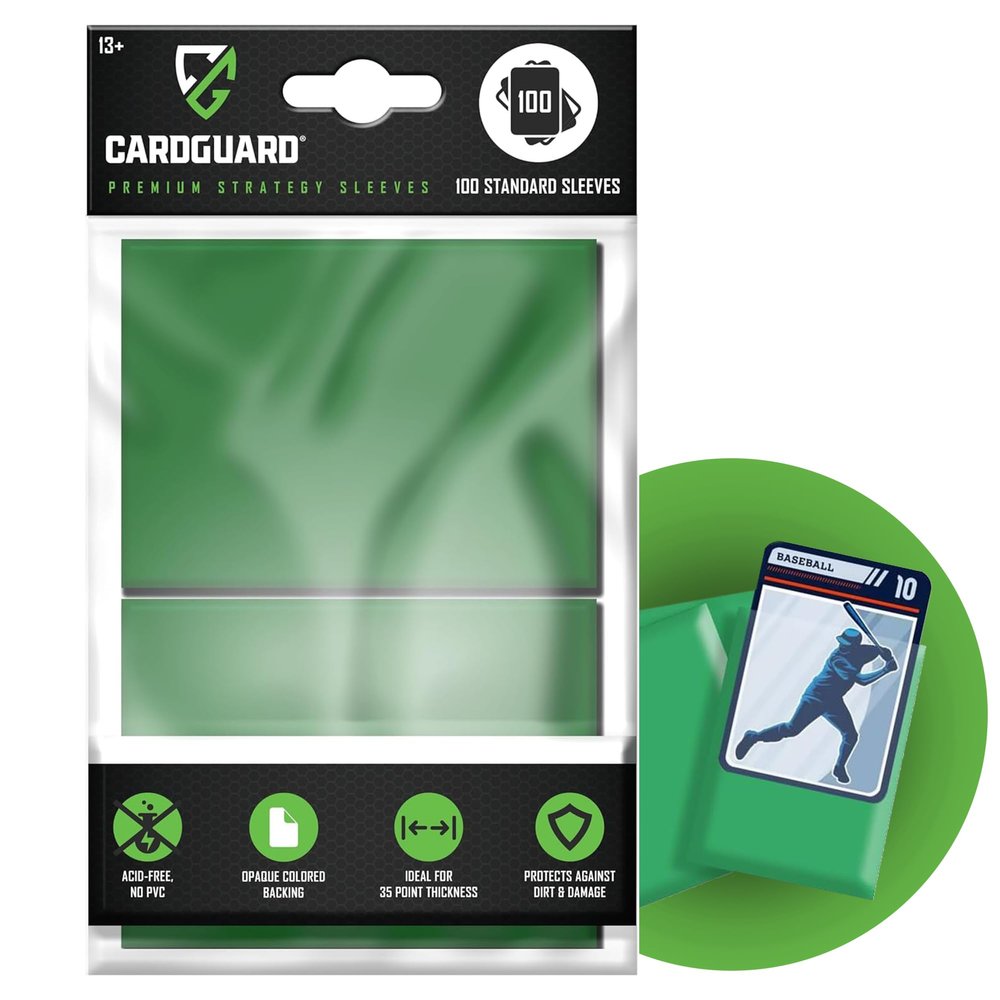 CardGuard Premium Clear Card Sleeves, 100ct Standard Size Penny Sleeves for Pokmon, Sports Cards, Baseball, Football, and Collectible Trading Cards Acid-Free, PVC-Free, Durable Protection, Green