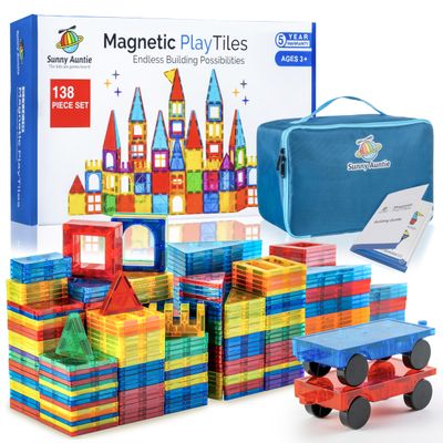 Magnetic Tiles 138 PCS (XL SET), Magnetic Tiles for Kids, Toy for 3 4 5 6 7 8 Year Old Boys & Girls, Large Building Set, Great Gift for Kids Aged 3-8, Gift Box, + Bonus Zippered Carrying CASE