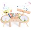 Asweets 7 in 1 Kids Drum Set for Toddlers Wooden Xylophone Musical Instruments Kit Play Set for Toddler Baby Drum Set Montessori Toys Sensory Toys Birthday Gifts for Girls Boys (Moon) view 1