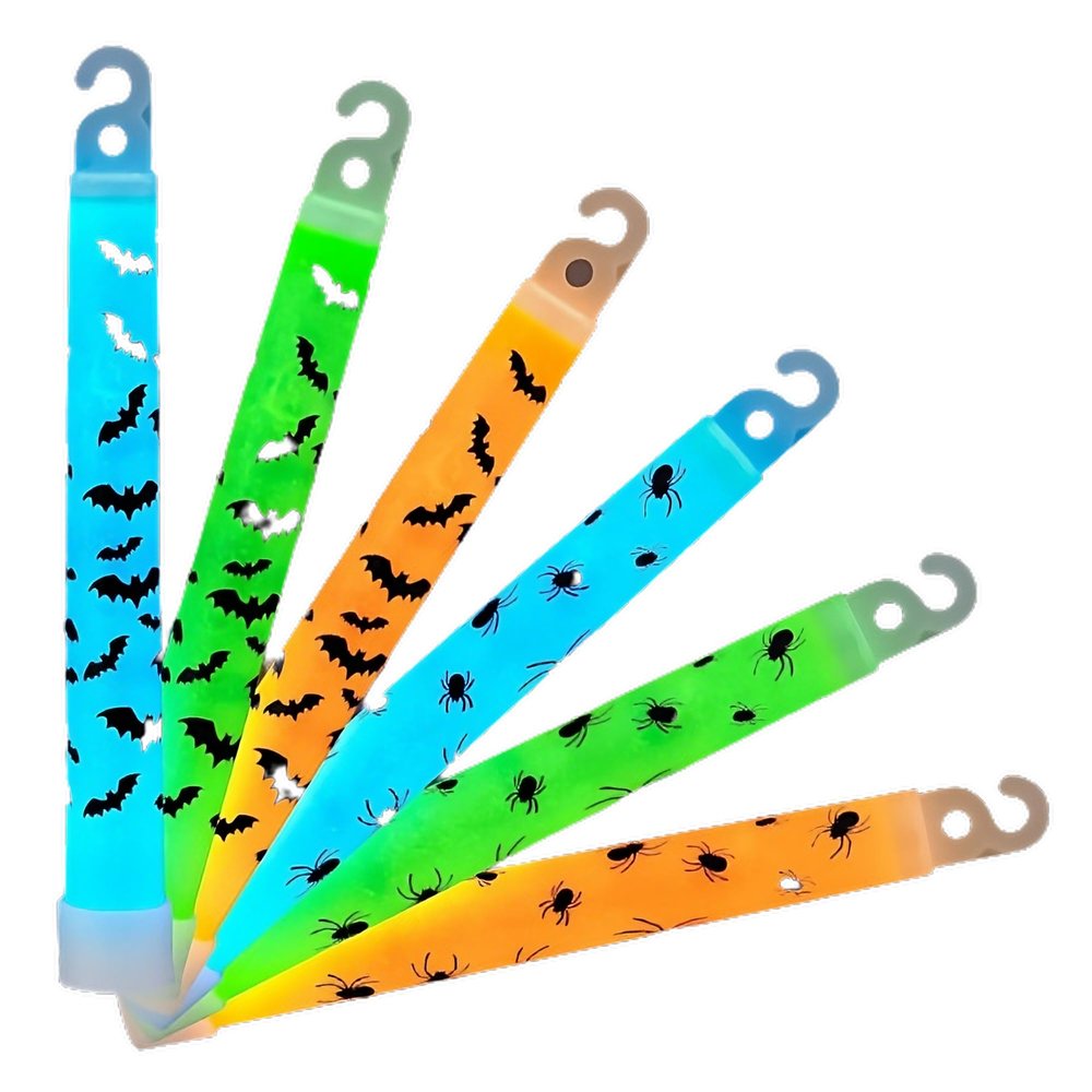 blinkee 6 Inch Halloween LED Glow Sticks with Bat & Spider Prints - Safety Trick or Treat Light Accessories Pack of 25