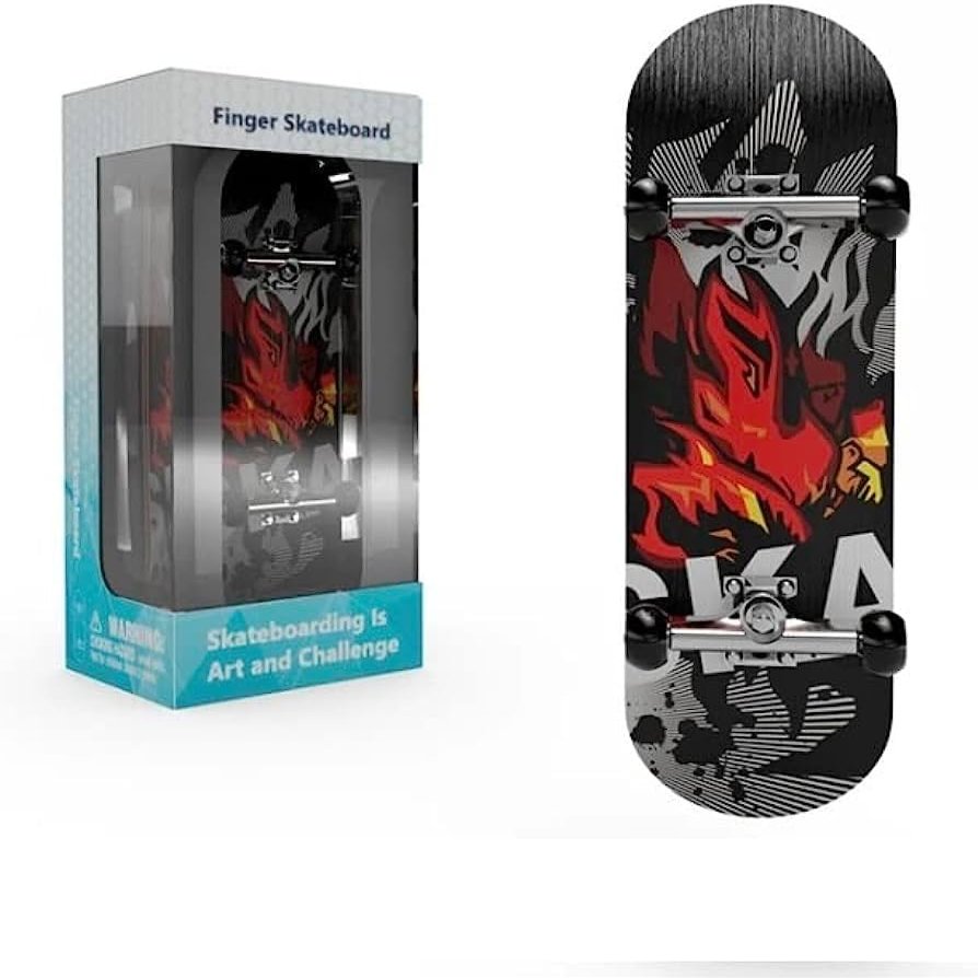 Lently Wood Fingerboards, Mini Fingerboards, 99mmL*29mmW (Big Mouth Cute Dragon) (Red Flame)