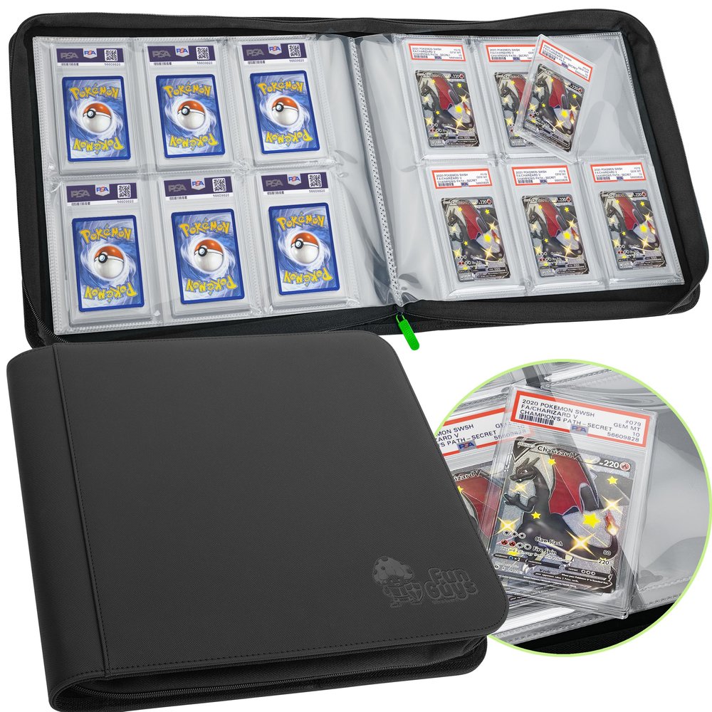 FunGuys Graded Card Binder, 60 PSA Slab Holder, 6 Pocket Graded Card Storage, Slab Binder, PSA Card Graded Display Case Album, Zipper Binder, MTG Card Binder