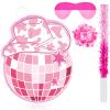 Lewtemi 15.7 Inch Cowboy Hat Piata Western Cowboy Theme Birthday Party Decors Favors with Blindfold Stick Confetti Photo Prop Candy Holder Valentine Party Supplies(Disco Ball) view 1