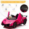 Winado 12V Ride on Car, Electric Vehicle Licensed Lamborghini Veneno for Kids, Battery Powered Car Toy w/Parent Control, Hydraulic Doors, 3 Speeds, LED Headlights, Horn, Engine Sounds - Pink view 2