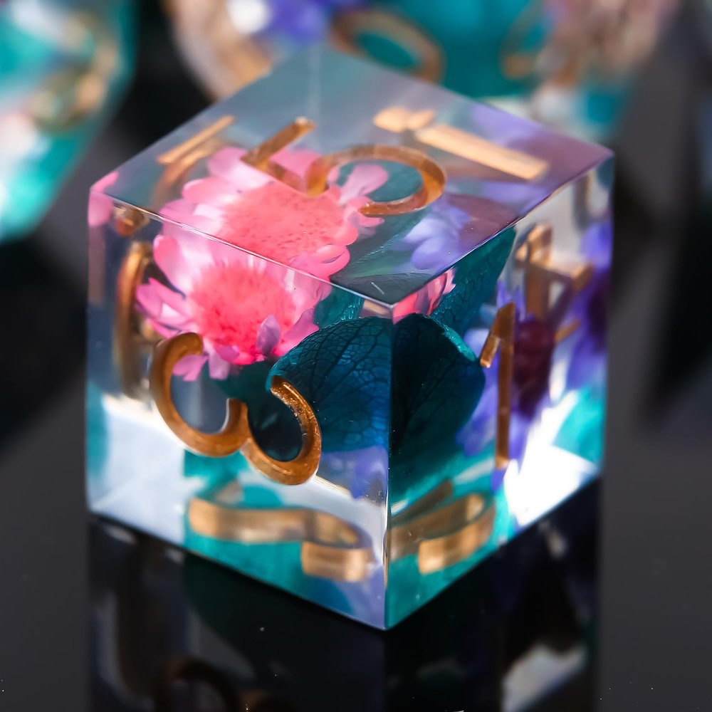 DND Dice Set, 100% Handmade Sharp Edge 7 Piece Resin Dice - FugaCity Dungeons and Dragons Polyhedral Dice Set, Crystal Clear Golden Sand D&D Dice Set for RPG MTG Table Games