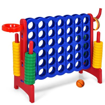 KOTEK Giant 4-in-a-Row Game, Jumbo 4-to-Score Family Game w/Quick-Release Sliders, 42 Rings, Ring Toss & Basketball Hoop, Connect Yard Game Outdoor for Kids & Adults (Without Carrying Bag, Rose)