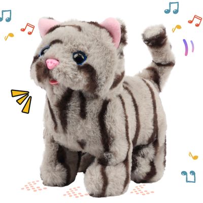 Easfan Walking Kitty Plush Toy Electric Interactive Cat Stuffed Animal Meowing Tail Wagging Head Nodding Cat Pet Toy Animated Kitten Birthday for Kids Toddlers,9"