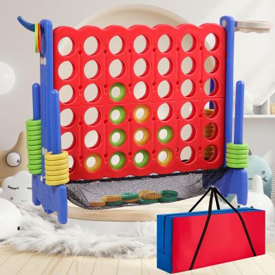 Tigasy Giant 4 Row Game with Carrying Bag and Mesh Fabric .Giant 4-to-Score Game Set Suitable for Indoor and Outdoor Holiday Parties and Family Gatherings. Blue red