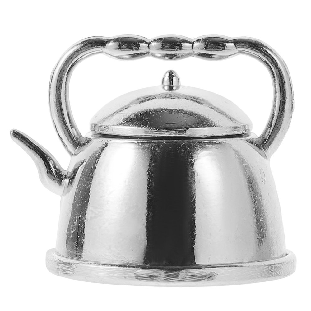 Retro Office Decor Dollhouse Tea Kettle 1:12 Scale Miniature Tea Pot Mini Metal Water Kettle Simulated Water Boiler Pretend Props for Dollhouse Kitchen Ornament (Silver) Home Decor