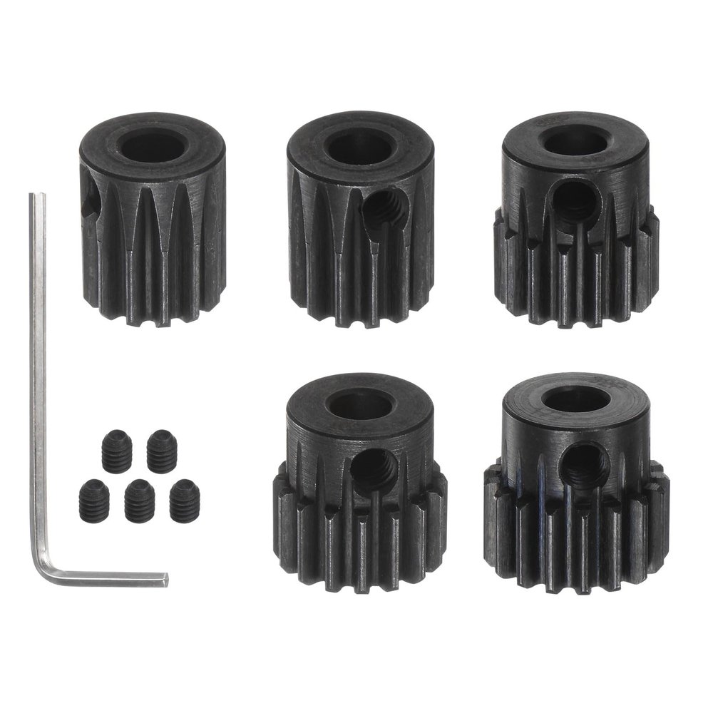 HARFINGTON 32P Hardened Pinion Motor Gear Set 5pcs 13T 14T 15T 16T 17T Fit 5mm RC Motor Shaft 0.8 Metric Pitch 32 Pitch Gears for RC Car, with Hex Key