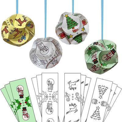 10 DIY Origami Balls, Paper Ornaments, Orbs. No Tools Needed, Just Color-Connect-Complete. Kids + Adult Coloring Craft, Stimulates Creativity, Releases Stress. Fun Family Activity (Christmas Patterns)