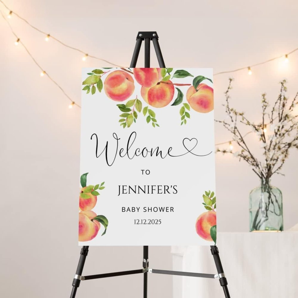 Personalized Peach Baby Shower Welcome Sign - Baby Girl Shower Sign - Peach Shower Welcome Sign - Peach Branch Baby Shower Decor - Fruit Baby Shower Signs - Baby Shower Party Decoration