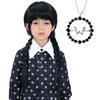 Bettecos Long Black Braided Wig for Girls with Necklace Heat Resistant Synthetic Pigtails Hair Wigs for Kids Halloween Party Cosplay Costume (Kids Wig+Necklace) view 1