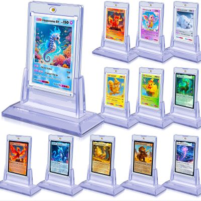 12Pcs Magnetic Card Holders for Trading Card, Baseball Card Protectors with 12 Stands, 35pt Acrylic Hard Card Sleeves Case for Sports Cards, Game Cards,Standard Cards Storage and Display